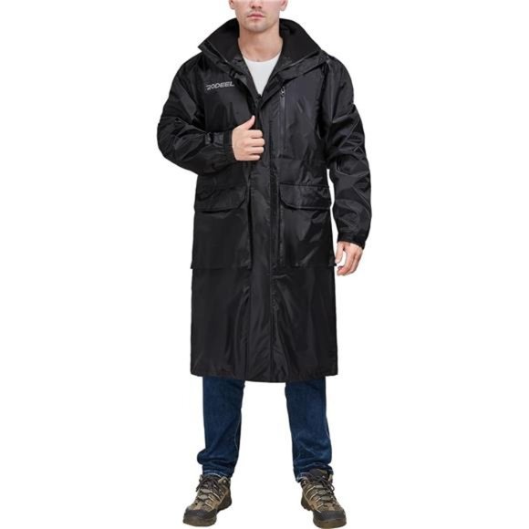 Long Waterproof Raincoat with Hood Rain Jacket Poncho with Pocket For Men